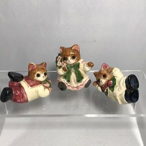 Vintage Glazed Porcelain Kittens Cats Figurines Big Eyes 3 Figures Made in Japan